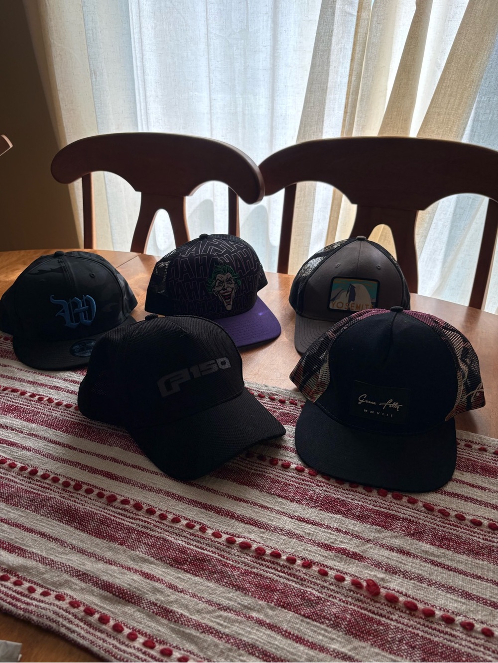 Five Black Baseball Caps - Mixed Styles